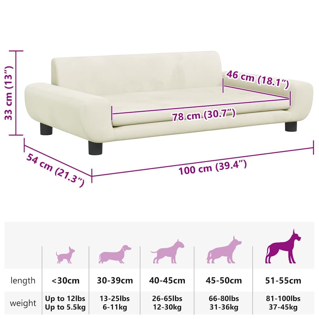 Cuccia per cani in velluto color crema, 100 x 54 x 33 cm, con fondo antiscivolo, cuscino morbido, delicato sulle articolazioni, per cuccioli anziani, accogliente letto per animali domestici