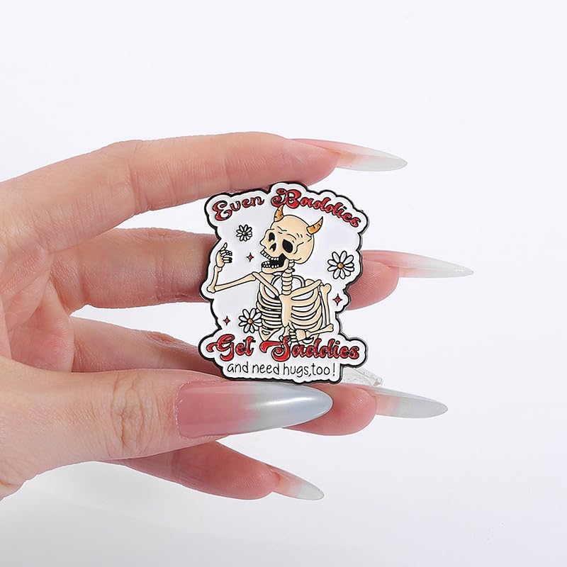 Even Baddies Get Saddies Skeleton Enamel Pin, Funny Mental Health Brooch Lapel Pin, Cute Devil Skeleton Hard Enamel Pin Badge image 4