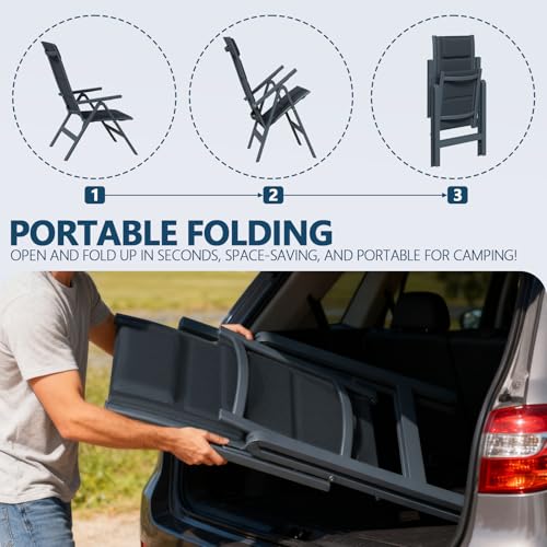 Devoko Juego de 2 Silla Plegable de jardín de Aluminio - Sillón de jardín Exterior Ajustable en 7 Posiciones, Silla portátil con Respaldo Alto Apta para Todas Las mesas de jardín, terraza y Piscina - imagen 4