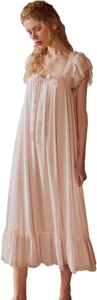 Womens' Summer Victorian Nightgown Babydoll Chemises Sleepwear Sheer Nightdress Bridal Nighty Pajamas