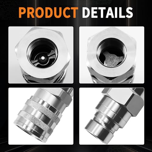 Image of 1 /2'' NPT Flat Face Hydraulic Quick Couplers Set Compatible with Bobcat Skid Steer and Other Hydraulic Equipment, ISO16028 Standard