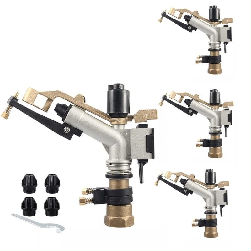 Aspersor de Riego de 1" en Latón y Aluminio, con Toberas Intercambiables, Presión 1.5 a 4 Bar, Caudal 20-60 l/min, Pack de 4 Unidades