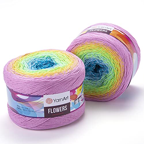 YarnArt Cotton Acrylic Blend Yarn - 55% Cotton 45% Acrylic 250gr 1094yds Multicolor Rainbow Crochet Yarn - Spring/Summer Fine Sport Skein (312)