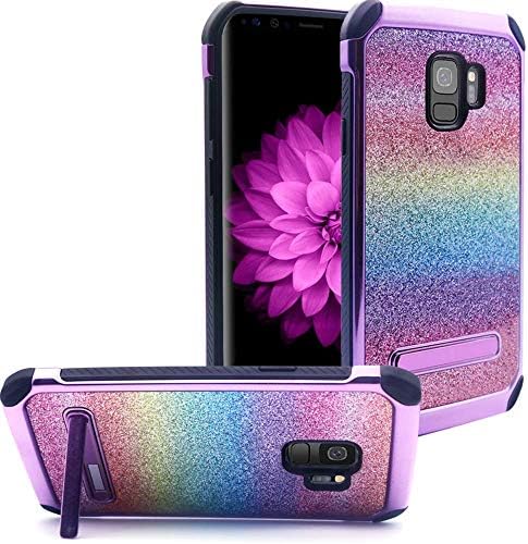 JITN Galaxy S9 Case with Heavy Duty Protection Kickstand Galaxy S9 Case with Shockproof Bling Glitter Hybrid Dual Layer Design Cover for Samsung Galaxy S9 5.8inch -Purple Colorful