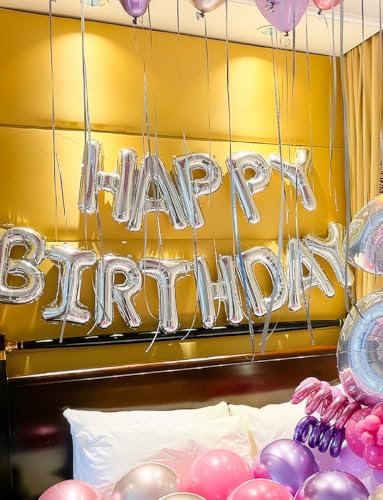 Image of Happy Birthday Balloon Banner, 16 Inch Silver Happy Birthday Foil Balloons, Silver Hbd Balloons Letter Mylar Balloon, Birthday Sign Party Decorations for Women Men Boys Girls