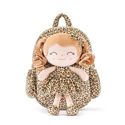 Image of Gloveleya Toddler Backpack Baby Girl Gifts Curly Hair Plush Figures Dress Backpack Kids Backpack Curly Hair Spring Girl - White Leopard 11''