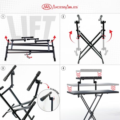 AxcessAbles Portable Two-Tier DJ Table Stand| Two Tier Piano Keyboard Stand for Sheet Music and Tablet | DJ Laptop and Controller Stand | Music Production Workstation | Booth Stand - Thumbnail 6