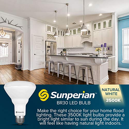 Sunperian Br30 Led Bulb, 8.5W=65W, 3500K Natural White, 800 Lumens, Dimmable Flood Light Bulbs For Recessed Cans, Enclosed Fixture Rated, Damp Rated, Ul Listed, E26 Standard Base (4 Pack) #TOP1