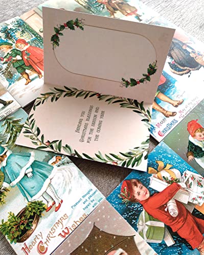 Image of PIXILUV CHRISTMAS FUN (Pack of 12) Notecards Small Greeting Cards # Children Delivering Presents and Christmas Cheer ~ Vintage Christmas Postcards Reprint