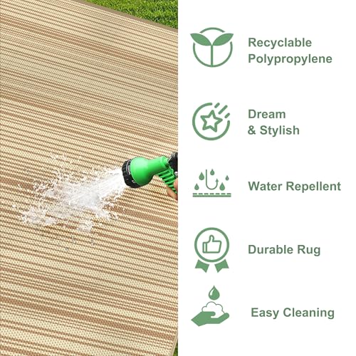 Image of GENIMO Outdoor Rug, Waterproof Plastic Rugs for Patio, 6'x9' Deep Beige