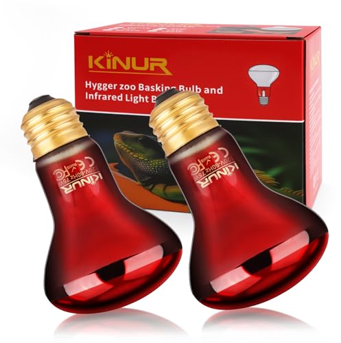 KINUR 75W Reptile Heat Lamp, E26 Bulb-Infrared Heat Emitter Red Heat Lamp for Reptile Amphibian, Infrared Basking Spot Light Bulb for Bearded Dragon,Turtle,Lizard,Snake,Gecko,Chick,Red,2 Pack
