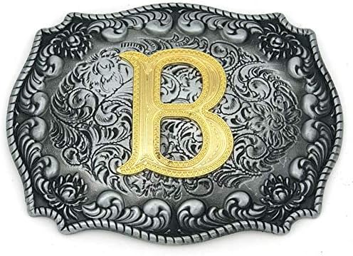 HUABOLA CALYN Western Belt Buckle Initial Letters ABCDEFG to Y-Cowboy Rodeo Silver Large Belt Buckle for Men and Women (B) Upgrade