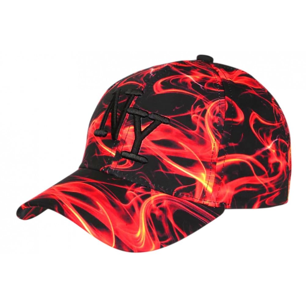 Hip Hop Honour Casquette NY Enfant Flamme Rouge Noire Print Streetwear - Garçon Fille 7 a 12 Ans