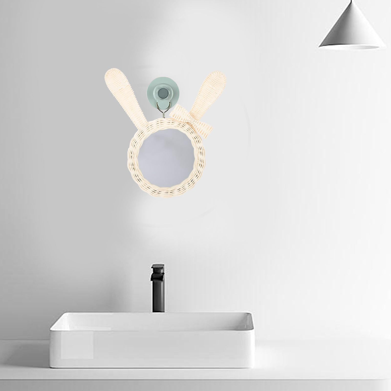 Espejo Colgante de Pared de Ratán Blanco Multipropósito para Baño y Sala, Decoración Elegante y Delicada para Maquillaje y Ambiente Moderno