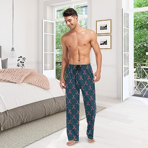 Ollabaky Pajama Pants Mens Ice Hockey Sport Pattern Sleep Lounge Pants Men Pajama Bottoms with Pockets, M - Thumbnail 6