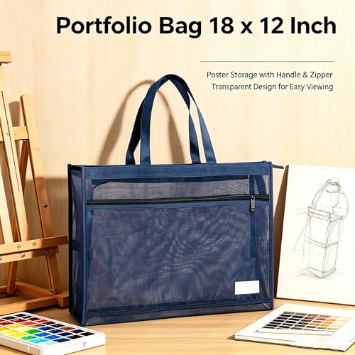 Image of Art Portfolio Bag 18 x 12 Inch, Poster Storage Bag with Handle and Zipper Organizer Transparent Bag for Posters Board, Painting Book, Bulletin Boards, Watercolor Sketchbook