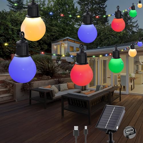 Tacobey Guirlande Solaire Extérieur avec 20 G40 Blanche Ampoules, 【Charge USB】, 10M 100 LEDs Guirlande Lumineuse Solaire 8 Modes, Etanche, Décoration...