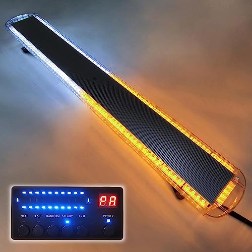 63 Inch 120 LED Amber-White Rooftop Emergency Warning Light bar 26 Strobe Patterns Vehicles Security Law Snowplow Tow Trucks Crane Construction Cars Wreckers Beacon Light bar