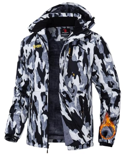 Image of TBMPOY Men's Winter Jackets Skiing Waterproof Snow Thick Fleece Lined Hooded Utility Cold Weather Warm Outdoor Ice Work