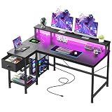 DurayLoly 40” L Shaped Gaming Desk with LED&Power Outlets