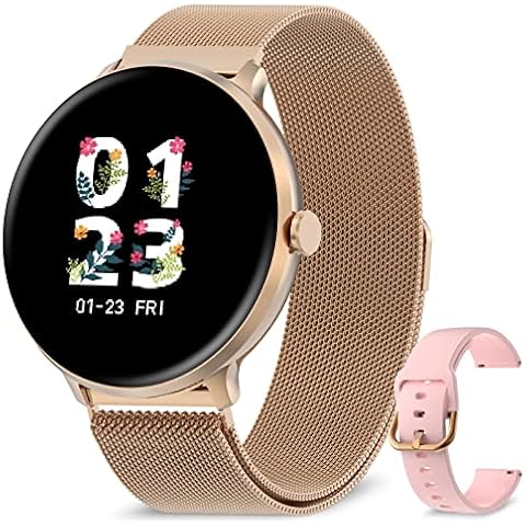Bebinca Smartwatch Bluetooth5.0 Heart Rate&Blood Pressure Sleep Monitor Calorie Counter Long Battery Life＋1Free strap(Gold) Cover