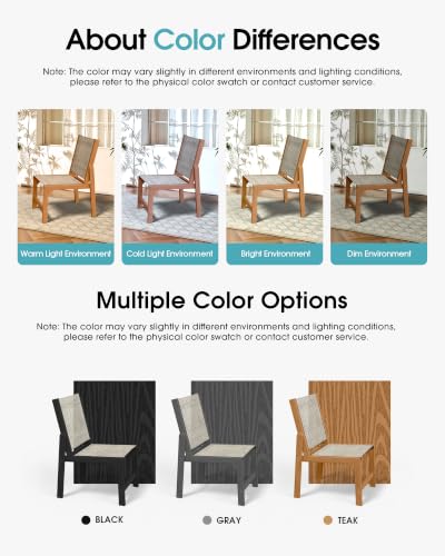 Image of Ciokea HDPE Outdoor Dining Chair, Patio Stackable Porch Chairs, Teak | All-Weather Armless Furniture with Breathable Teslin Fabric. Suitable for Outdoor Leisure in Backyard, Pool, Lawn & Garden..
