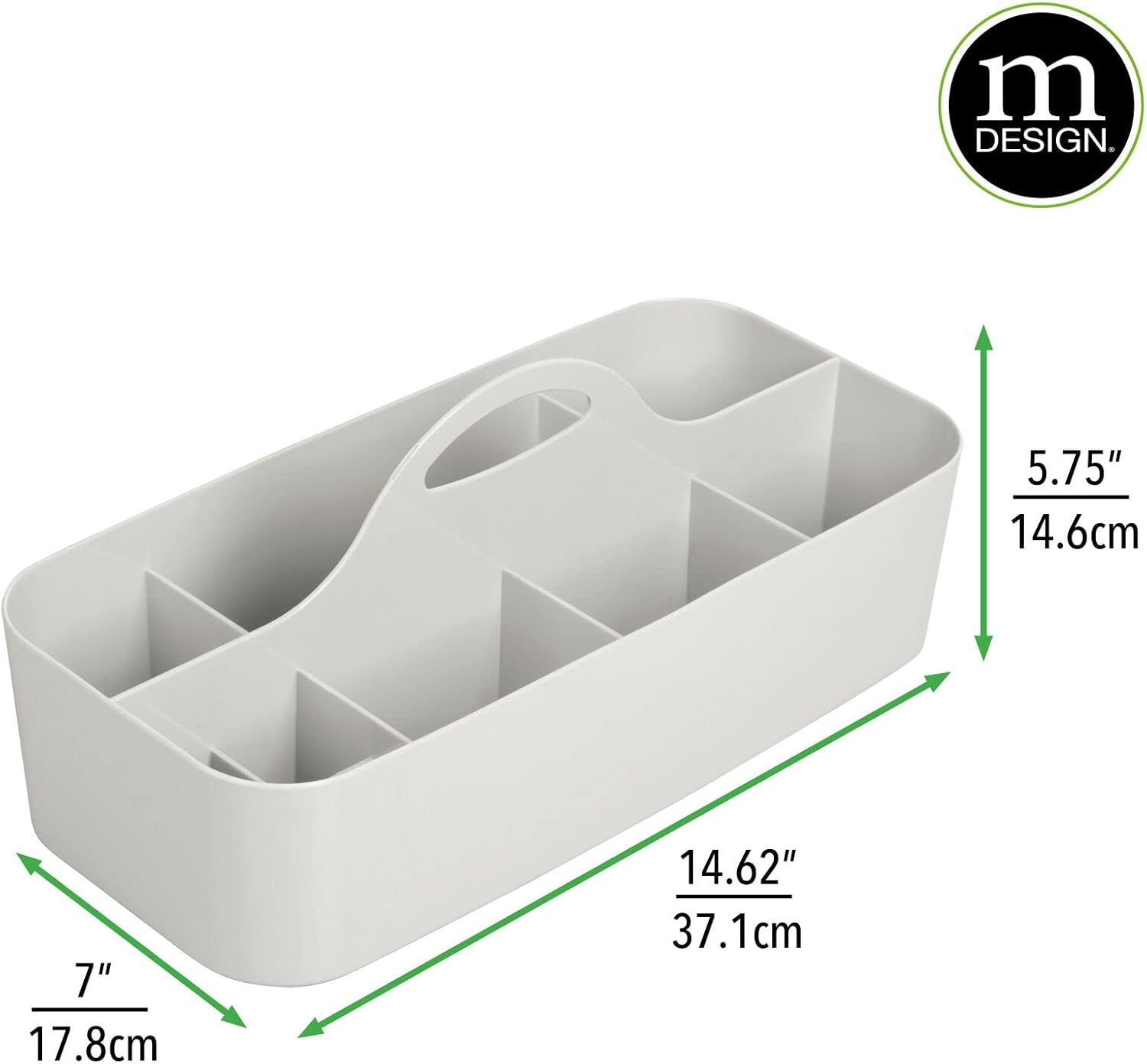 mDesign Large Plastic Divided Office Storage Organizer Caddy Tote with Handle for Cabinet, Desk, Workspace - Holds Desktop Supplies, Pens, Pencils, Staplers - Lumiere Collection - 2 Pack - Light Gray