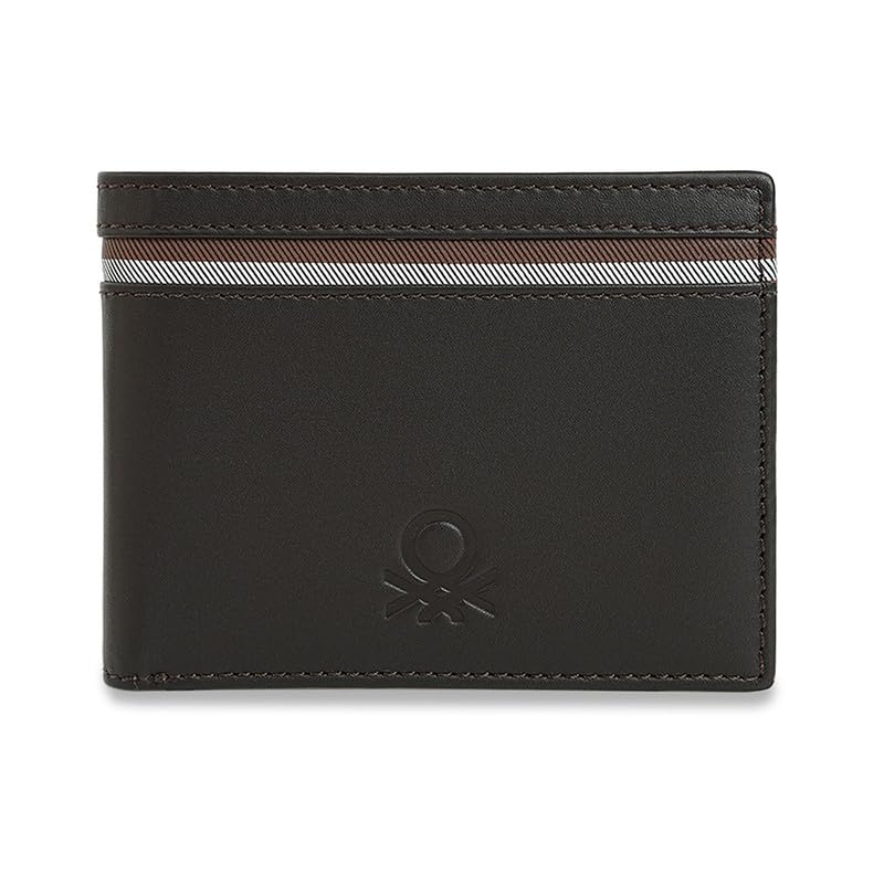 Image of United Colors of Benetton Men Global Coin Wallet Wiltshire Brown Pure Leather Wallet for Men Original Bi Fold Design Top 10 Branded Leather Wallet Style with Dual Currency Slots