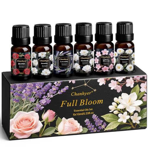 Floral Essential Oils Set 6x10ml-Gardenia Jasmine Rose Chamomile Cherry Blossom Lavender-Pure Fragrance Oils for Diffuser Aromatherapy and Gift