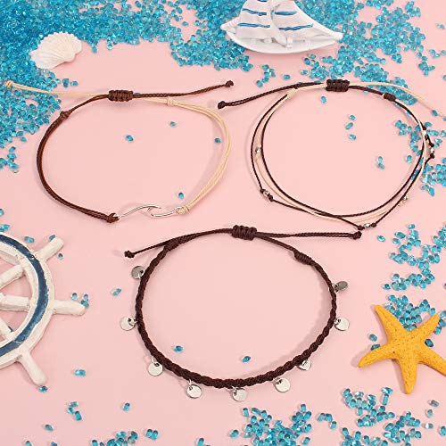 Image of Waterproof String Anklets Cute Beaded Ankle Bracelets Beach Wave Anklet Stainless Steel Coin Boho Ankle Jewelry for Women