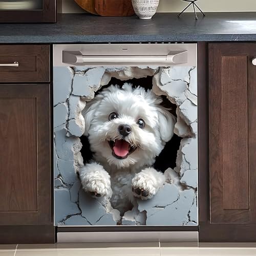 Image of BVBOX Dishwasher Magnet Cover 23 inchx26 inch, Reusable Magnetic Refrigerator Covers, Dishwasher Magnets Decorative Cover Fridge Door Skin Panel Stickers for Home Kitchen Appliance,Dogs
