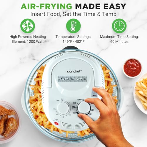 Image of NutriChef Air Fryer, Infrared Convection, Halogen Oven Countertop, Cooking, Stainless Steel, 13 Quart 1200W, Prepare Quick Healthy Meals, for French Fries & Chips, White (PKAIRFR48)