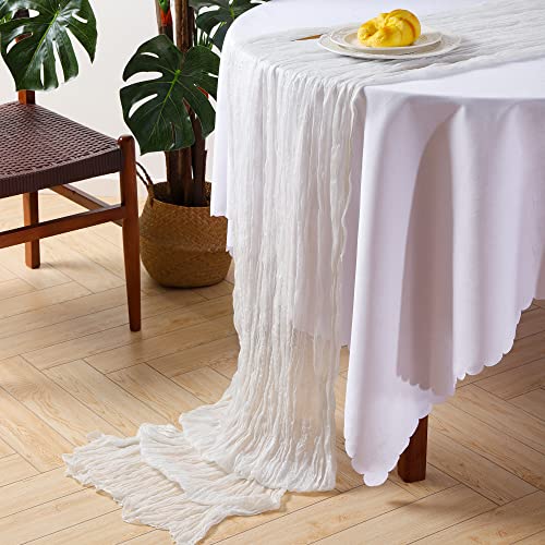 10Ft White Gauze Table Runner, Sheer Cheesecloth Table Runner Bulk For Holiday Party Bridal Shower Romantic Boho Table Decor | 35" W X 118" L #TOP1
