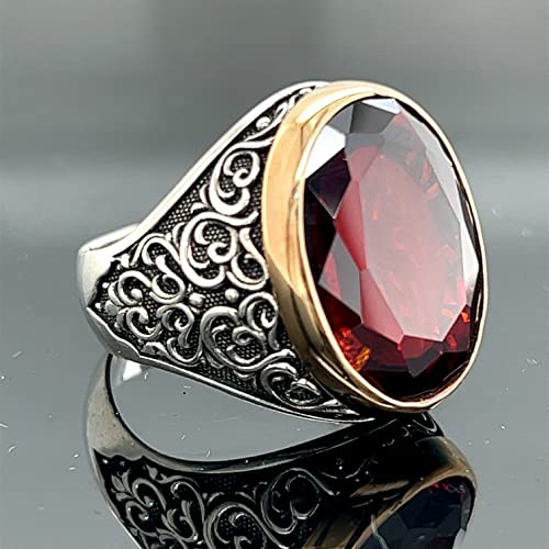 Natural Ruby Stone Ring, Man Handmade Ruby Ring, Red Stone Ring, Engraved Silver Ring, Ottoman Style Ring, 925K Sterling Silver Ring #TOP1