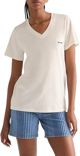 Wrangler V Neck Tee T-Shirt, Worn White, S Femmes