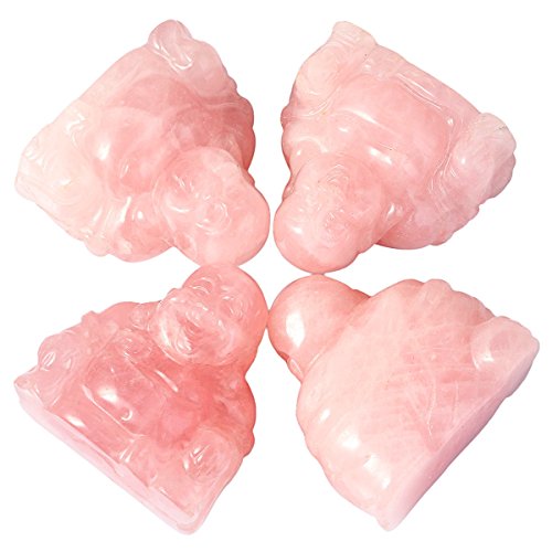Estatua de Budda feliz de cuarzo rosa 3.6 cm miniatura 4