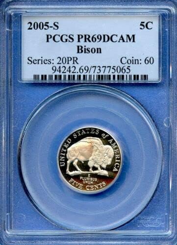 Hall of Fame Sports Memorabilia - 2005 S Proof Jefferson Nickels - Set of 2 Coins - Buffalo/Bison and Westward Waters - Professionally Graded - PCGS PR69 DCAM - Deep Cameo