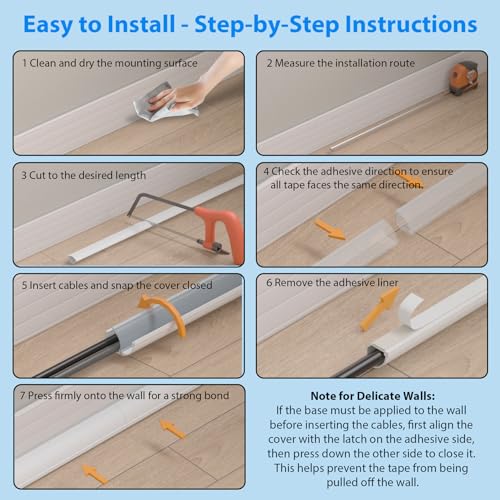 Image of ZhiYo Corner Cable Hider for 2 Cords, Hide Wires in Wall Corners 12ft White | 4 Pack (3ft Each), Self-Adhesive Cable Concealer, Quarter Round Cable Management Raceway for Baseboards & Ceiling Corners