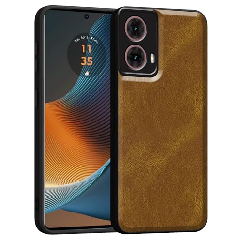 Image of amazon basics Back Cover for Moto Edge 50 Fusion 5G | Ultra Slim Soft Rubberised Case | Oil Feel Soft Leather Back | Camera Protection - Tan Brown