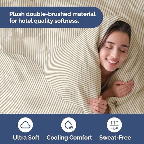 Image of Duvet Cover King Size Set - Extra Soft King Duvet Cover 104 inch x 90 inch with 2 Pillow Shams for Women, Men, Kids & Teens - Hotel Luxury w / Zipper Closures & Ties - Comfy, Cozy & Breathable (Beige Stripes)