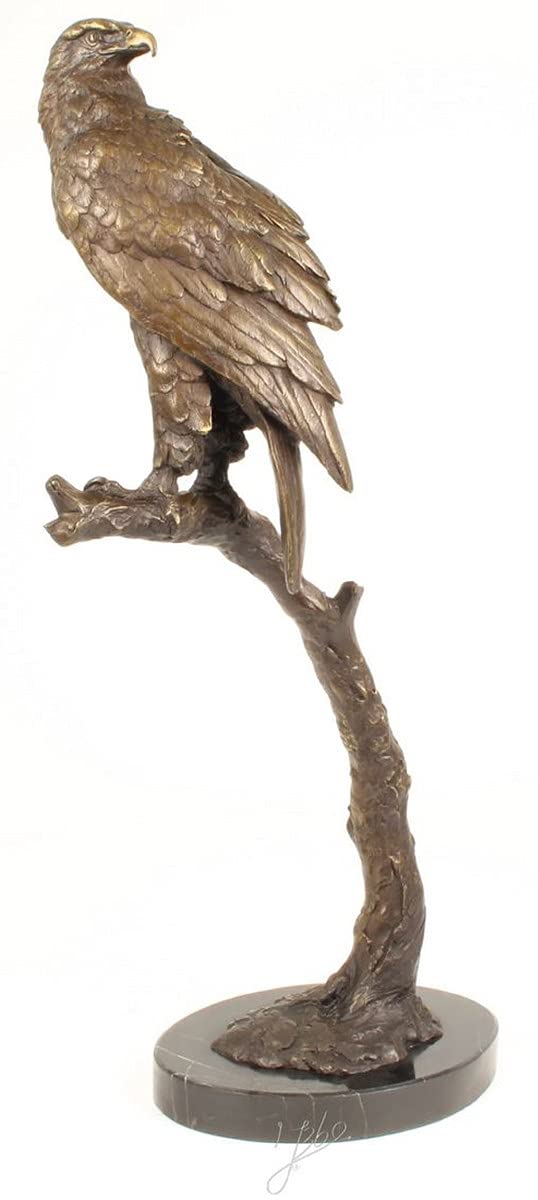 Casa PadrinoLuxury Sea Eagle Bronze Figure Gray/Gold/Black 42.6 x 21.4 x H 81.8 cm - Deco Figure with Marble Base