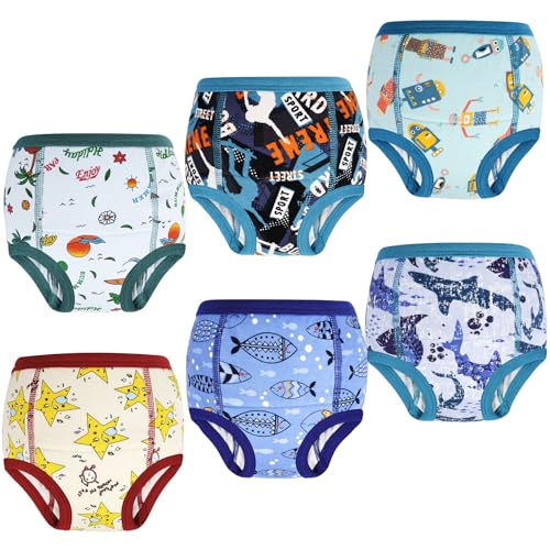 MOEMOE BABY Training Underwear 6 Packs 100% Cotton Absorbent Potty Training Pants for Toddler Boys and Girls 5 Years