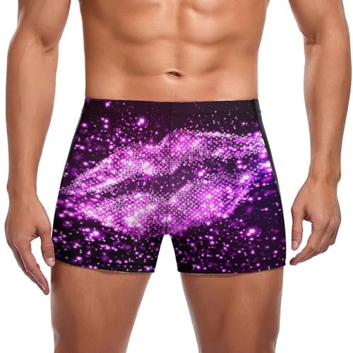 Short de bain homme lèvres violettes lumineuses, boxer de natation confortable et élastique