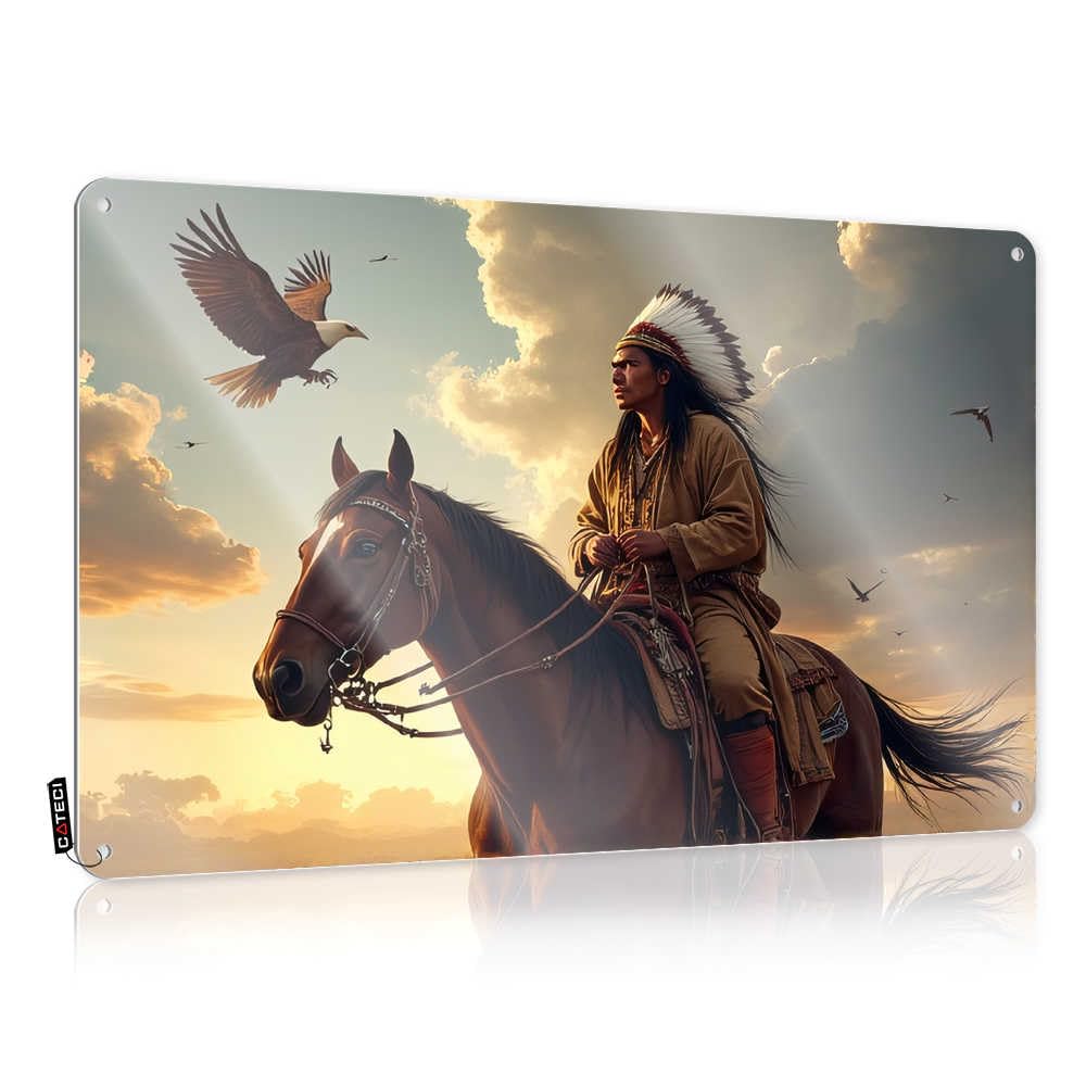 Fzfn Colour Vintage Poster Rv Decor Sets Retirement New Nice Native American Warrior On Horseback At Sunset - Easy To Hang Art(30X40cm)
