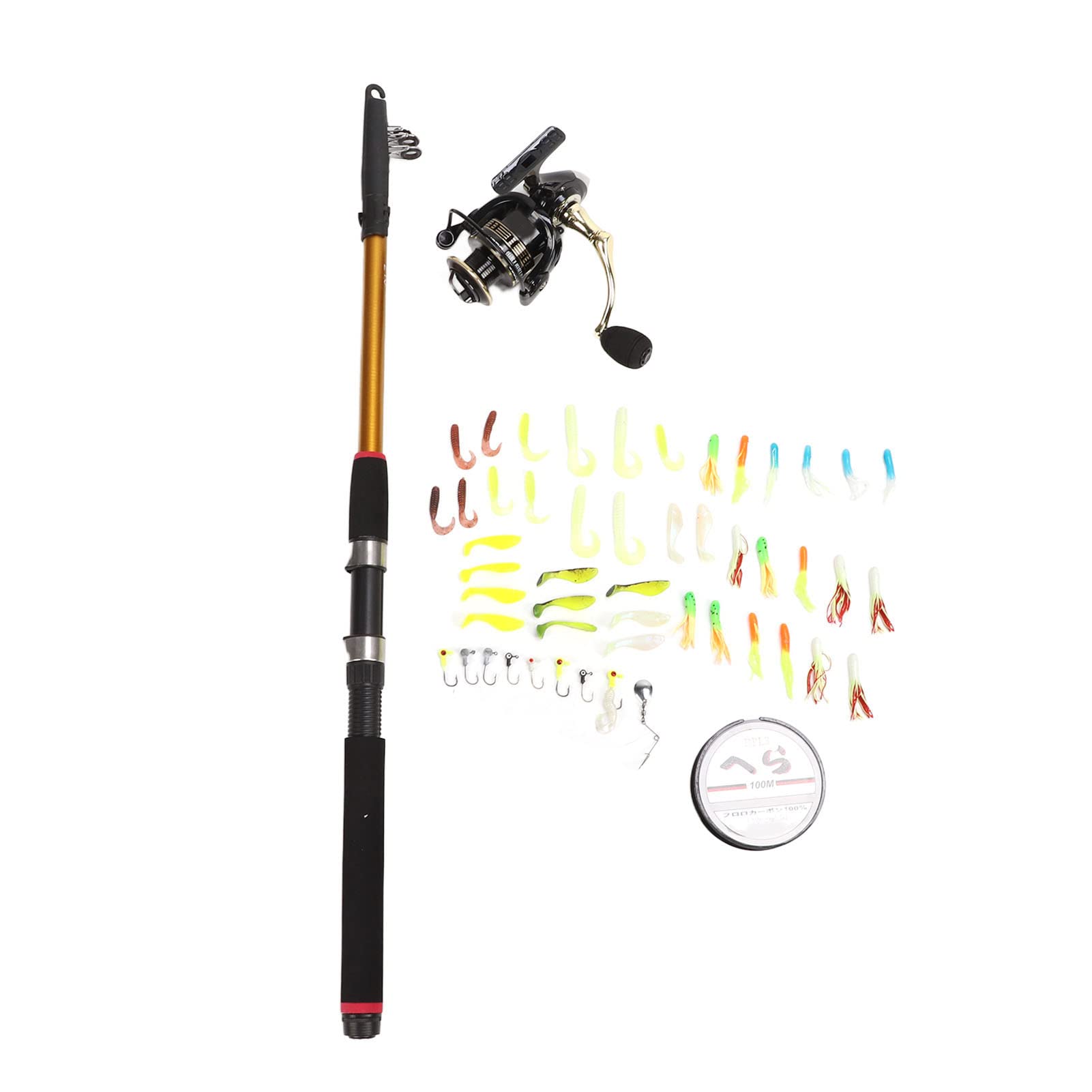 Canne à pêche et Moulinet Combos Kit Complet de Moulinet de pêche télescopique avec Ligne de Crochet de pêche à Morsure Douce, Ensemble Complet pour la pêche en mer, métal, Nylon,