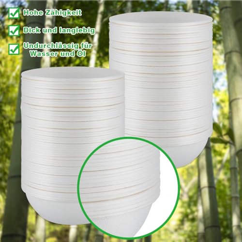 100 Stück Ökologische Einwegsuppenschale, 350ml Einweggeschirr aus Zuckerrohr, Pappschalen Einweg Suppenschalen, Bio Suppenschüssel Kompostierbares für Picknick BBQ, Weiß
