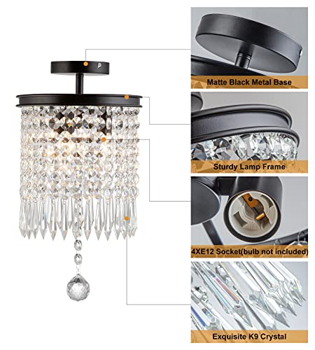 Ocwht Small Crystal Chandelier Ceiling Light Fixture Bedroom Chandelier Modern Crystal Flush Mount Chandelier Black Crystal Ceiling Chandelier For Foyer Entryway Kitchen Closet Chandelier,3-Light #TOP5