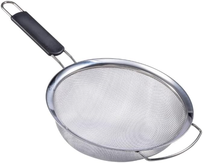 HERLIG Colador grande de malla fina con asa, grande, 9 pulgadas, colador de acero inoxidable a prueba de óxido, colador de alimentos de cocina para