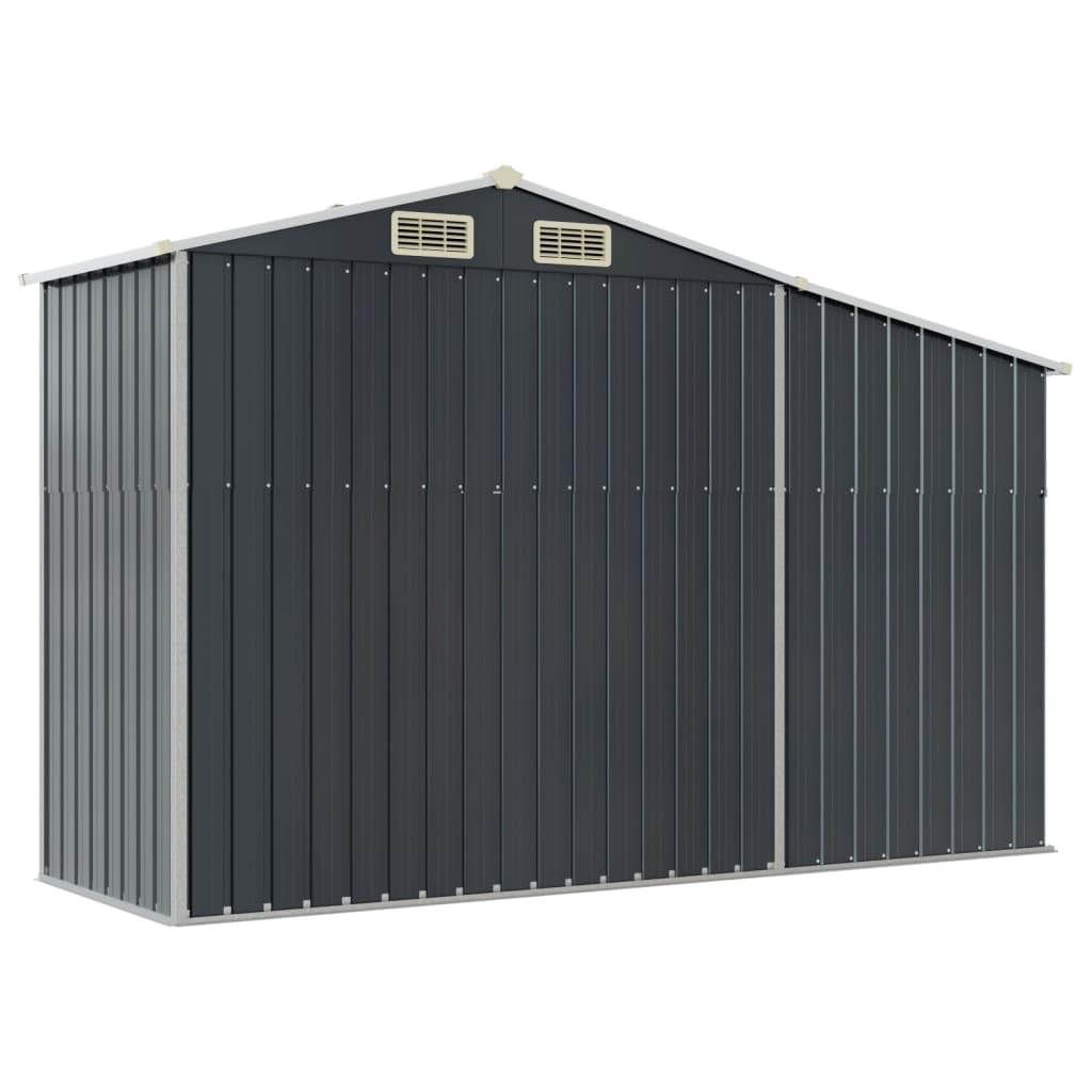 Gerätehaus Anthrazit 277x93x179 cm aus verzinktem Stahl - Metallschuppen mit Brennholzregal und Schrägdach - Multifunktionaler Gartenschuppen für Gartengeräte und Kaminholz