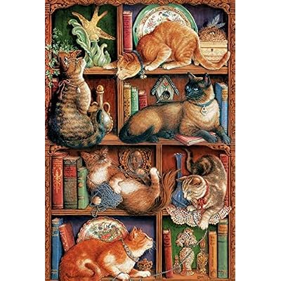 Cobblehill 50710 2000 pc Feline Bookcase Puzzle, Various